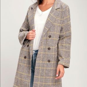 Lulus Light Brown/ Mustard Plaid Trench Coat